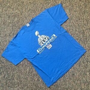 Y2K New York Giants Super Bowl XLVI Champions T-Shirt Blue XL Roster Signatures